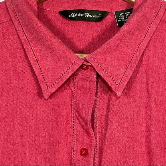 Eddie Bauer Womens Linen Button Up Blouse Top Size XXL Salmon Cap Sleeve - Picture 7 of 15